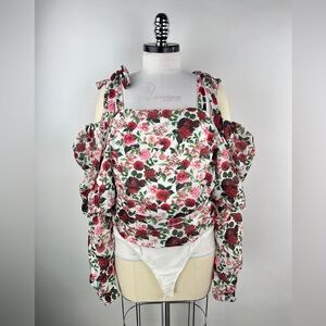 💚 3103. Chiffon Floral Tie Strap Bodysuit
